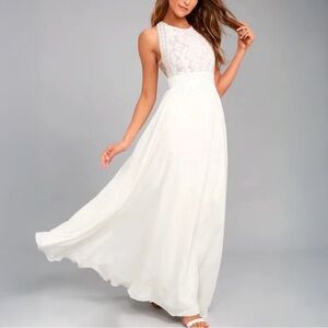 Lulu's Ivory Lace-Top Maxi Dress